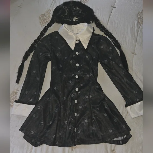 Kids Wenesday Stylish Black and White Kids Costume Dress - Picture 2 of 5